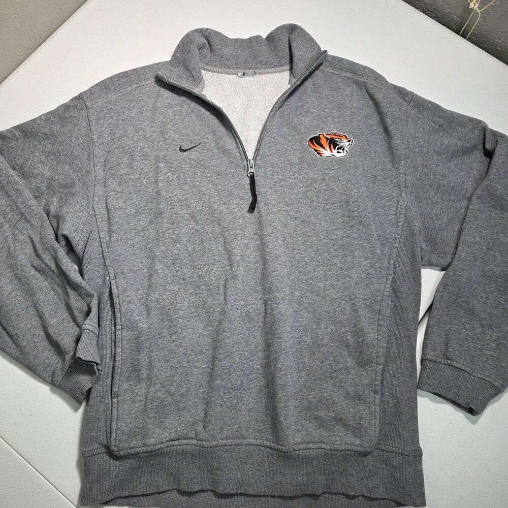 โNike Tiger Mascot 1/4 Zip Pullover Sweatshirt Gray Embroidered Mens Large